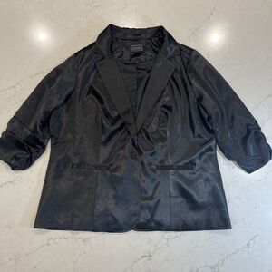 G Giuliana Black Label Plus Sz 2x Satin Blazer Ruched 3/4 Sleeves Dressy Jacket